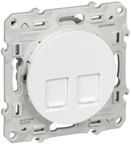 Розетка компьютерная без рамки Schneider Electric Odace 2-м. RJ45+RJ45 5е белый картинка